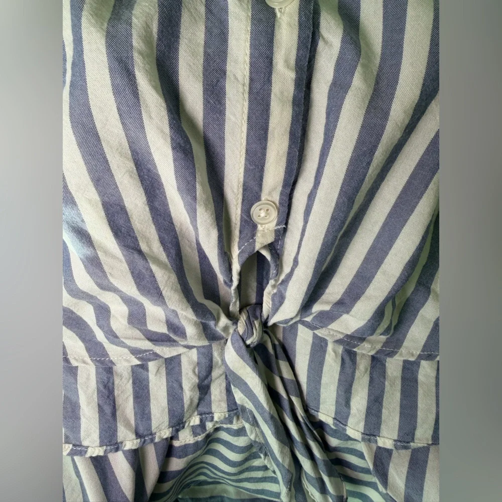 Chico's Nautical Blue Striped Poplin Tie Front Button Down Shirt Tunic Sz 3 - Picture 9 of 9